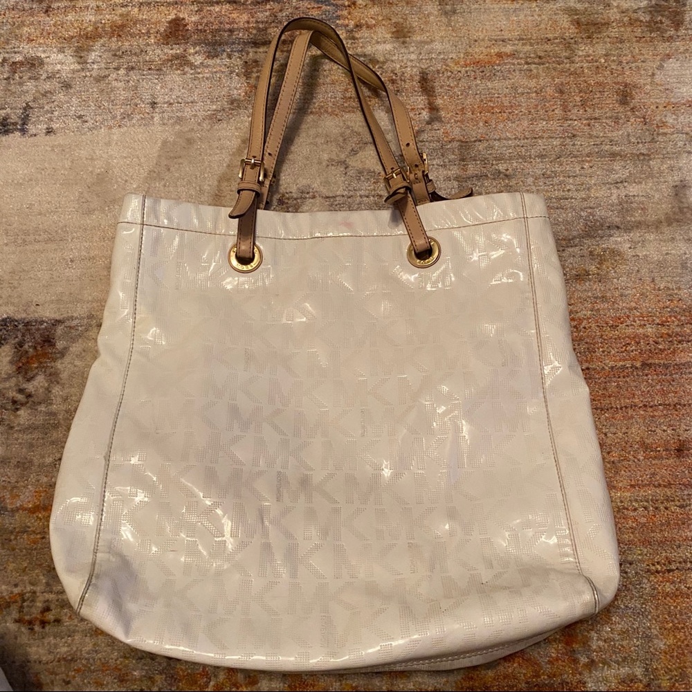 Michael Kors White Logo Leather Tote Bag